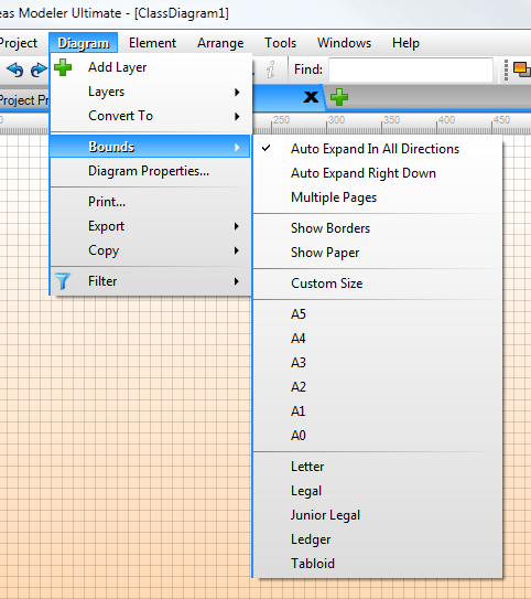 Diagram Bounds Menu