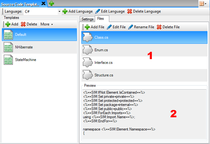 Source Code Templates Editor - Template Files