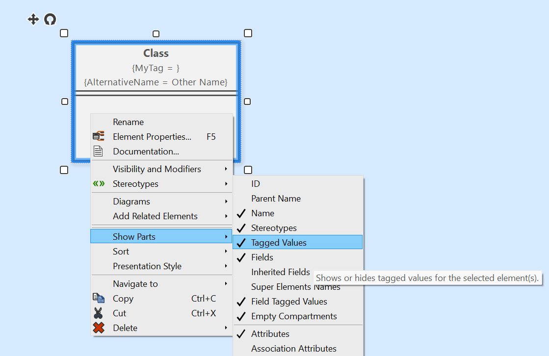 Tagged values in a diagram