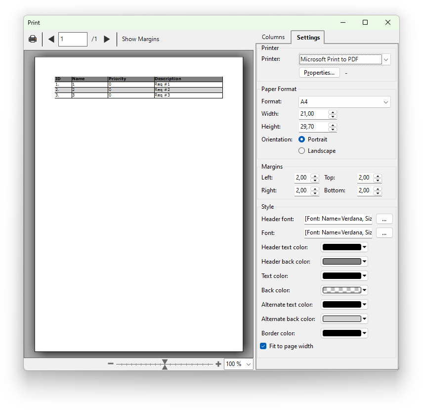 Advanced Printing Options for Tabular Data