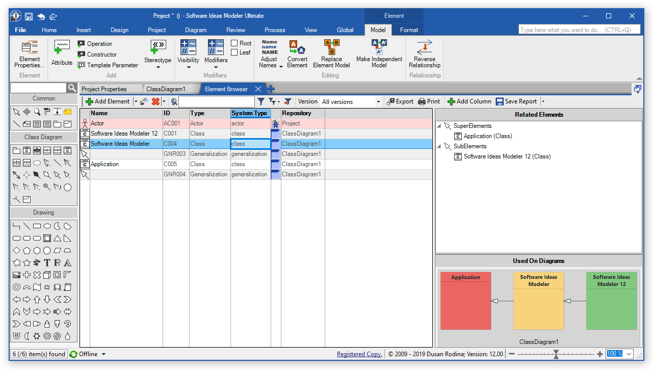 Software Ideas Modeler 12 - Enhanced Element Browser